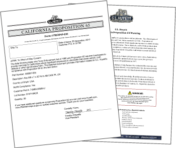 California Proposition 65 Item Details (sample)